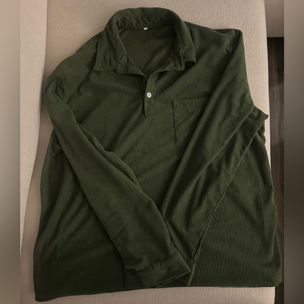 Men's Green Corduroy Long Sleeve Shirt